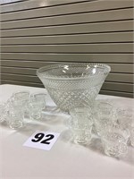 Diamond Pattern Glass Punch Bowl Set