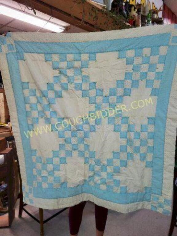 Hand Tied Blue and White Patchwork Quilt