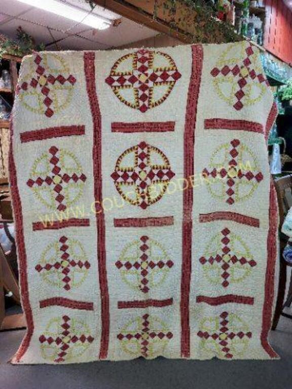 Hand Quilted Red and Yellow Quilt