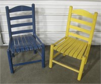 2 Vtg Wood Children's Chairs - 11" Seat Height