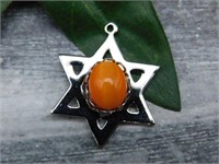 CATS EYE STAR OF DAVID PENDANT ROCK STONE LAPIDARY