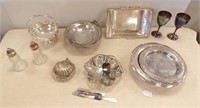 SILVERPLATE SERVING PIECES-BOWLS, WINE GLASSES....