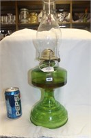 ANTIQUE GREEN GLASS OIL LAMP