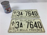 Paire de plaques immatriculations Québec 69