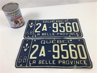 Paire de plaques immatriculations Québec 68