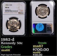 NGC 1982-d Kennedy Half Dollar 50c Graded ms66 By