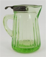 Green Depression Uranium Glass Syrup Pitcher with