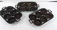 3 pcs Vintage Cast Iron Muffin / Tart Pans