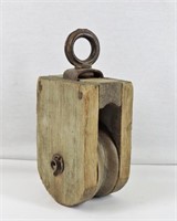 Antique Wood Barn Pulley Block 10"h