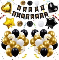 Black and Gold Happy Birthday Decorations