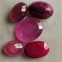 25 Ct Faceted Ruby Gemstones Lot of 5 Pcs, Oval Sh