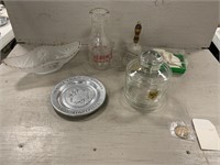 Assorted Hersheys Glassware, Milk Bottle, & Coins