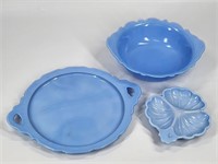 3) PIECES VINTAGE DELPHITE BLUE GLASS DISHES