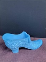 Fenton blue glass daisy & button shoe slipper