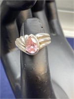 Sterling silver ring Size 5.75 with pink center