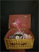 Picnic basket with assortment of craft items