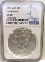 2019 SILVER EAGLE EARLY RELEASE NGC MS70