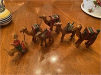 Vintage Carved Wooden Camels Chained