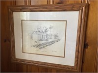 1973 Signed Gary Spicer "Oyster Point" Ink Drawing