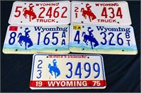 Lot of 5 Wyoming license plates