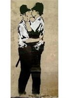 Street Artist “ Kissing Coppers” Framed Print