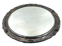 Antique Silver Plated 12in Beveled Mirror Plateau