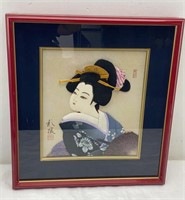 16x15in Japanese Oshie craft Geisha in Kimono