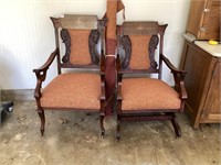 Exceptional Antique Inlaid Mahogany Rocker & Chair