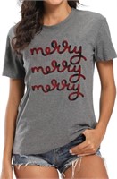 (M - grey) Fawniss Womens Christmas T Shirt Merry