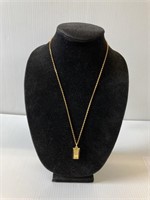 24" necklace w/ facsimile gold bar pendant plated