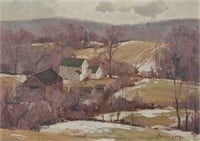 Bernard Corey Oil on Canvas Houses in Landscape