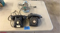 10” Zero vintage fan and 2 rotary phones