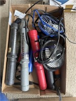 FLAT OF FLASHLIGHTS, 2 SMALL FANS