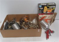 Lights, paint spray tank, heavy duty stapler,