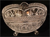 Crystal Tri-Footed Etched Rose Bowl