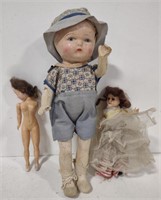 (AN) Lot of 3 vintage baby dolls the largest
