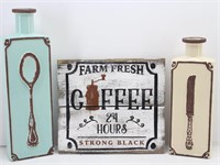 Fresh Coffee Sign & Spoon & Knife Pottery Vases