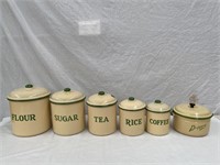 Original vintage enamel kitchen canisters