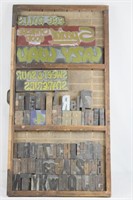 Vintage Printer's Tray & Assorted Print Blocks