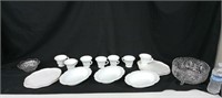 MILK GLASS DISHES & CLEAR GLASS SERVING BOWLS
