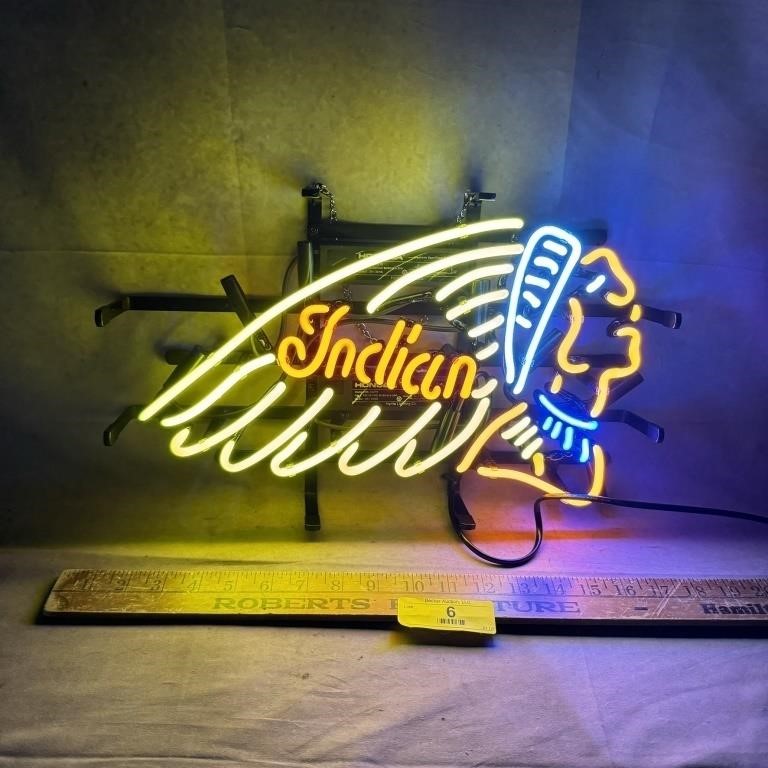 Indian Motorcycle 20"x16" Neon Glass Light Sign, w