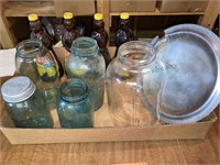 Blue Mason jars, empty syrup jars