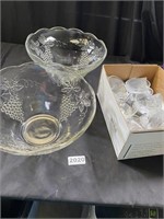 Two Punch Bowls Cups and Small Fishbowl