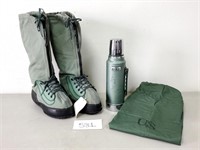 Military Bag, Boots and Stanley Thermos