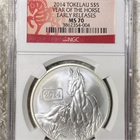 2014 $5 Year Of The Horse Silver Coin NGC - MS70