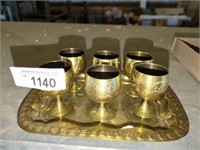 Vintage Etched Brass port wine goblet set of 6