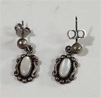 Sterling white milky stones pierced earrings