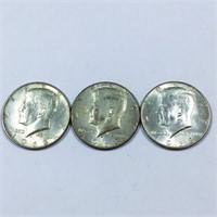 3 1968 Kennedy Half Dollar 40% Silver