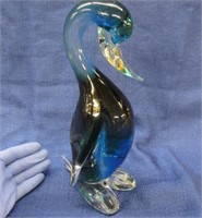 nice heavy 11in tall art glass duck (vintage)