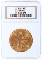 1924 SAINT GAUDENS DOUBLE EAGLE GOLD COIN MS63 $20